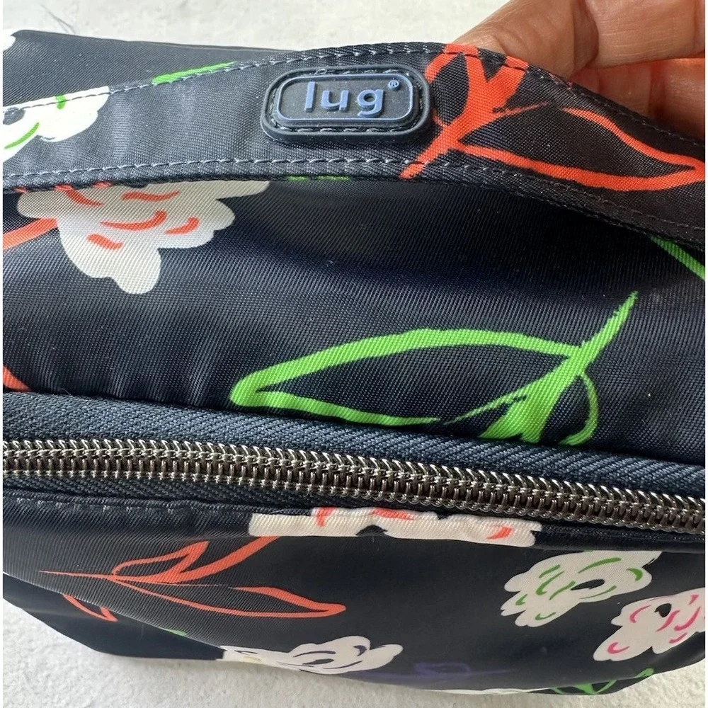Lug Dolly Tall Cosmetic Case Blue Floral Travel Storage Lined Pocket